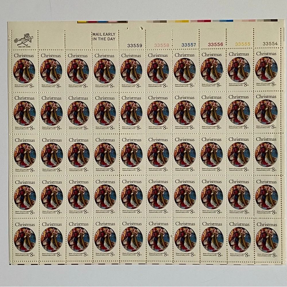 Christmas Stamps 1972 Master of St. Lucy Legend MNH 8 cent Sheet of 50 1471 Vtg